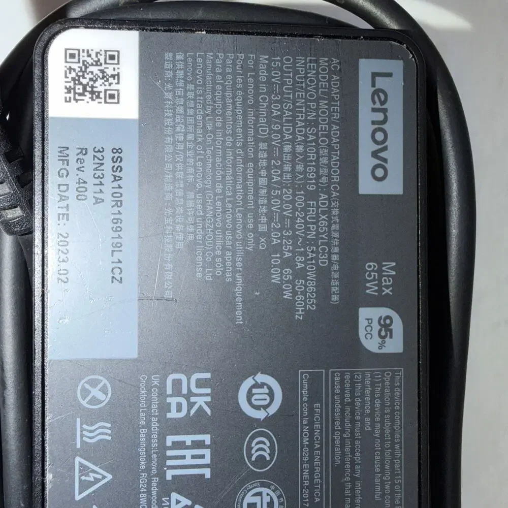 Genuine Lenovo 65W USB-C Chargers AC Power Adapter w/ Power Cord Tested WORKS